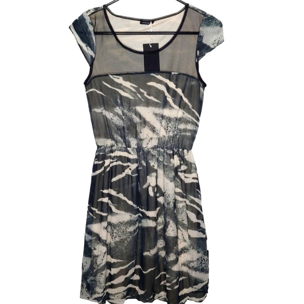 Motivi Grayish Blue Scoop Neck Short Sleeve Mini Dress Size 2 New With Tags